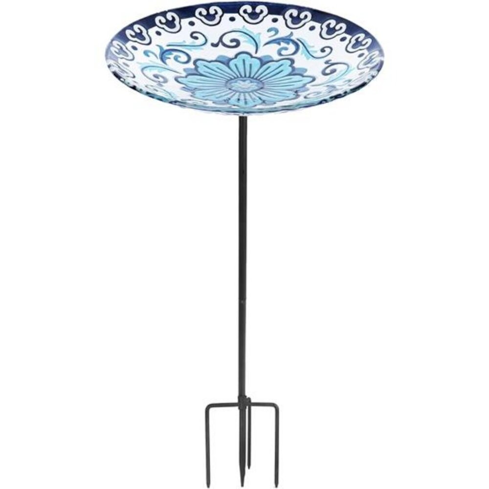 Glass Bird Baths, Garden Outdoor Birdbaths Birdfeeder with Metal Stake - Picture 8 of 8